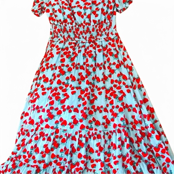 Betsey Johnson Light Blue Red Strawberry Vintage inspo Midi Dress extra small - Picture 15 of 15